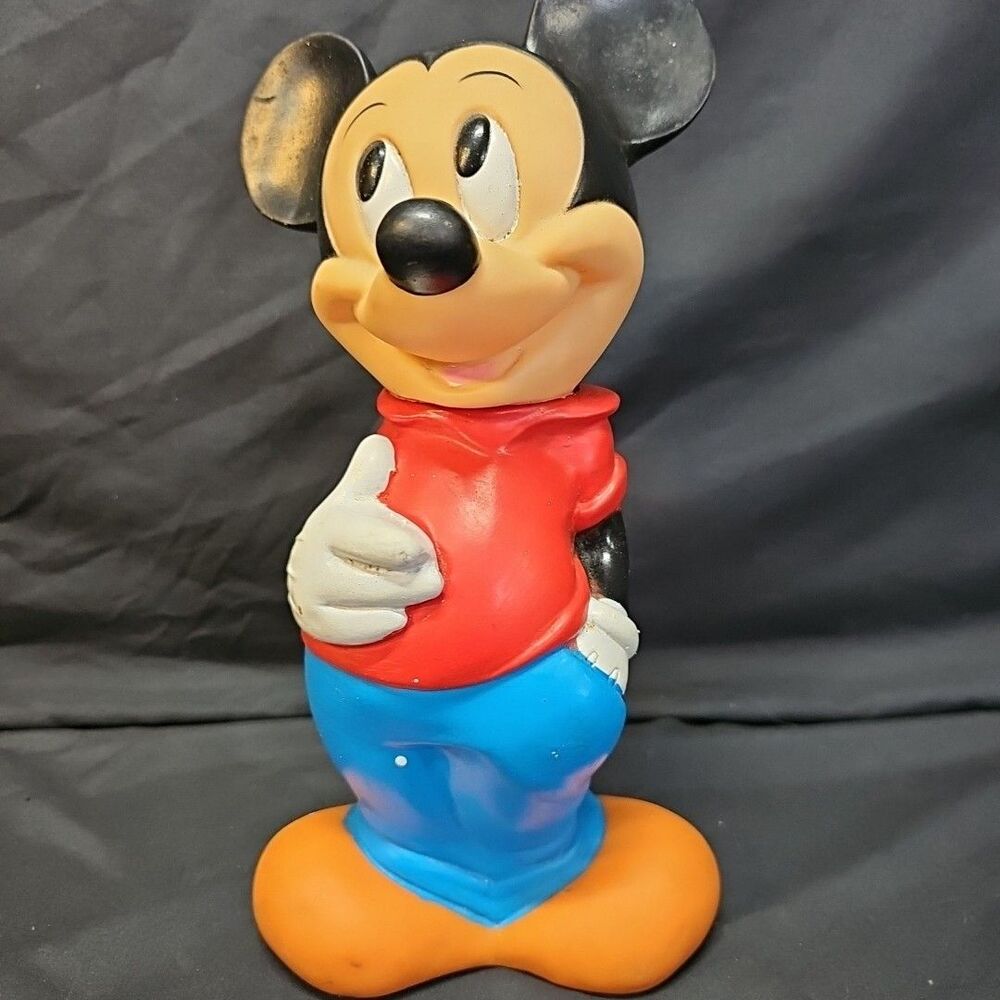 Illco Toy Mickey Mouse Hard Plastic Bank with Plug 11" VTG Walt Disney Figurine